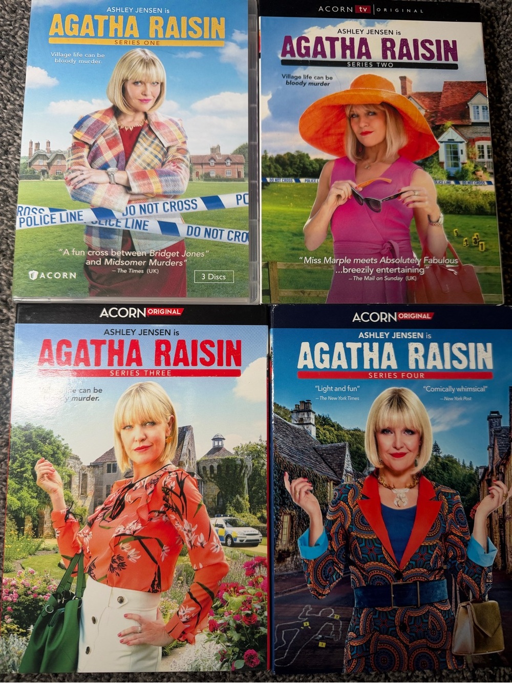 Acorn Agatha Raisin DVD Set - Green, Yellow, Blue, Purple, Red Covers